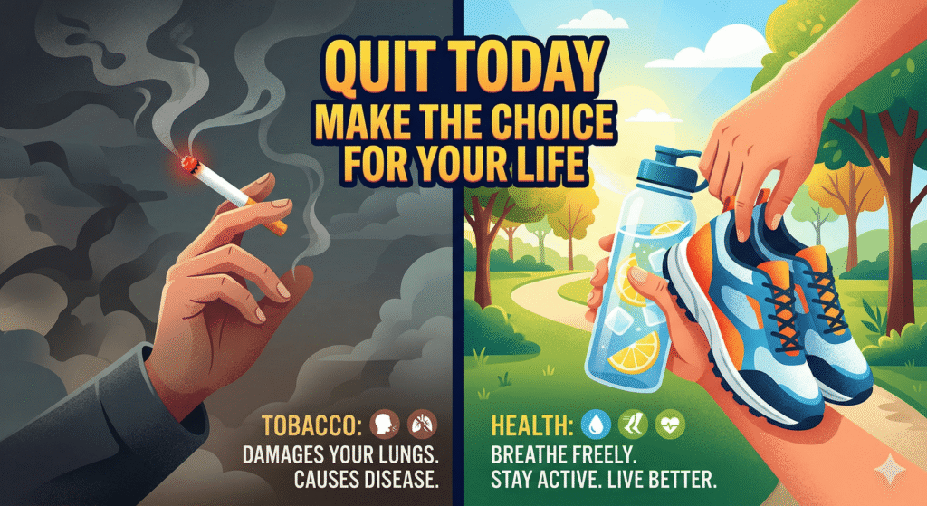 Quit smoking concept showing cigarette crossed out to reduce cancer risk and improve health